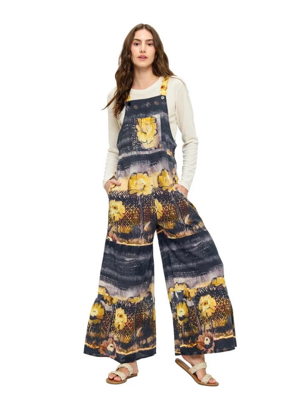 26851 | Yak & Yeti Hippie Floral Print Wide Leg Overalls | Sizes S/M-L/XL